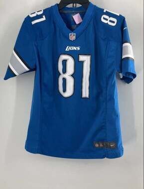 Nike Detroit Lions Calvin Johnson #81 Blue Game Jersey Youth Large
